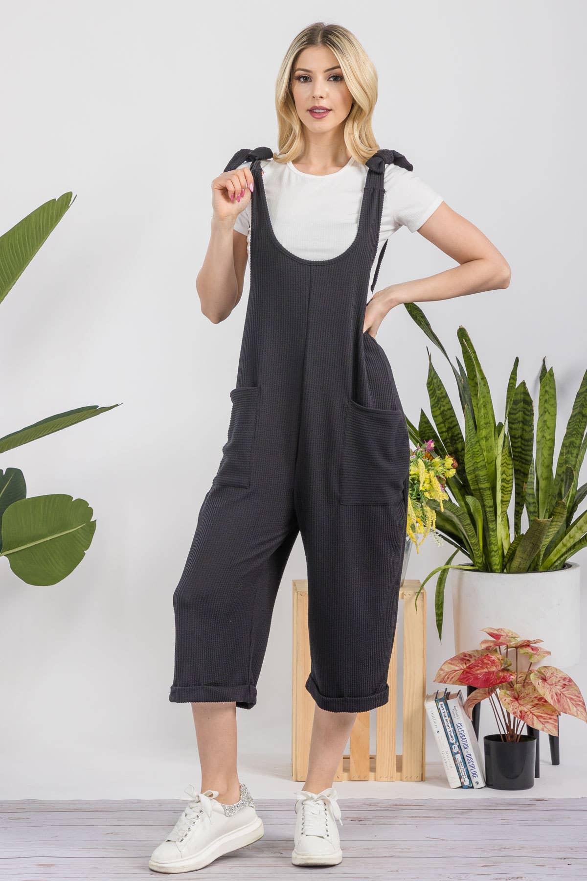 Celeste Clothing – Engroshandel Jumpsuit - Dame – CASUAL RIB CAPRI JUMPSUIT MED LOMMER -CP3387330