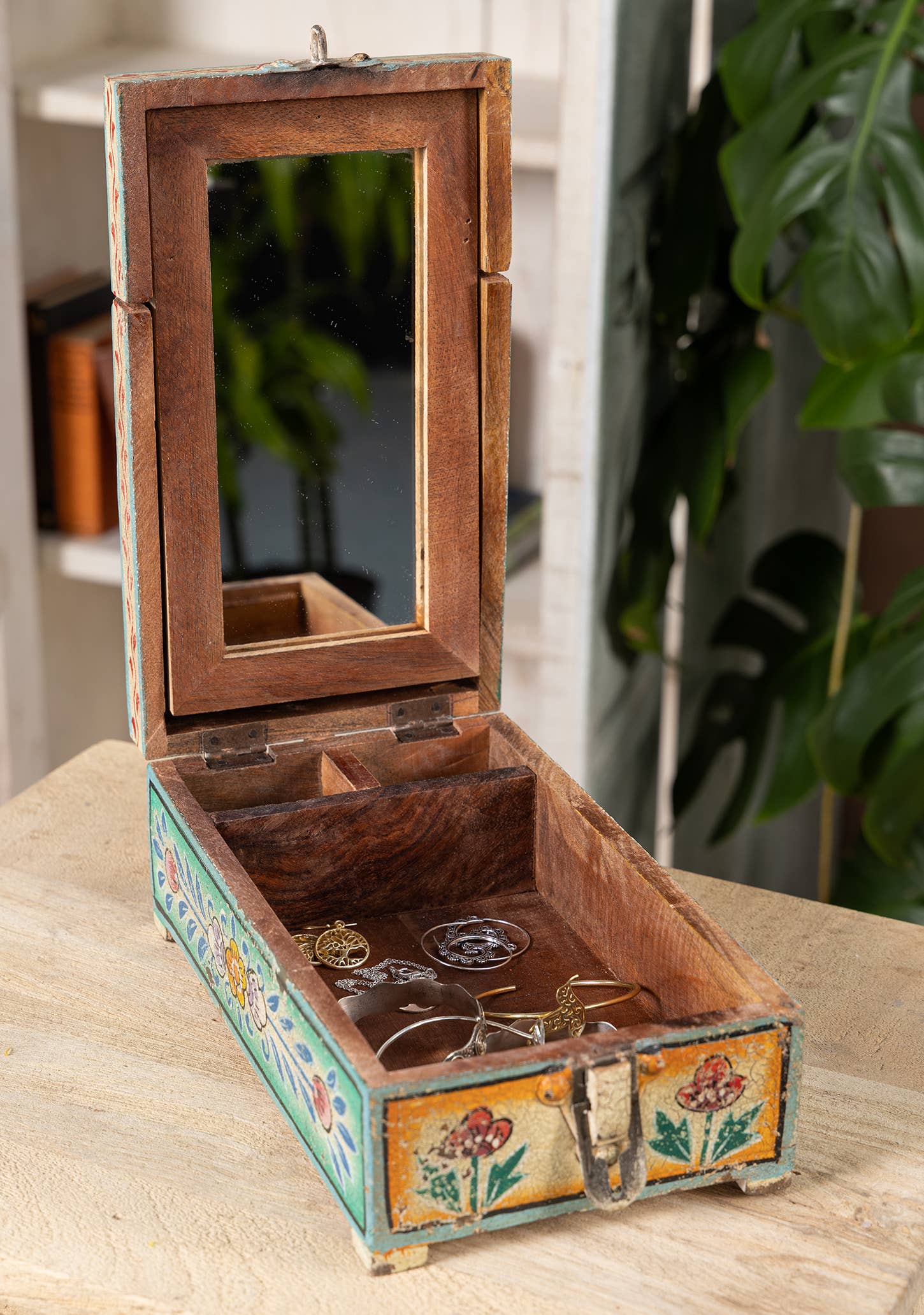 Namaste – Engroshandel Smykkesskrin – Vintage spejlæske i lilla og turkis1