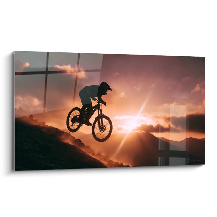 Tableau VTT Saut Coucher de Soleil - Envol Doré - Edition VTT pour la vente par Walensky
