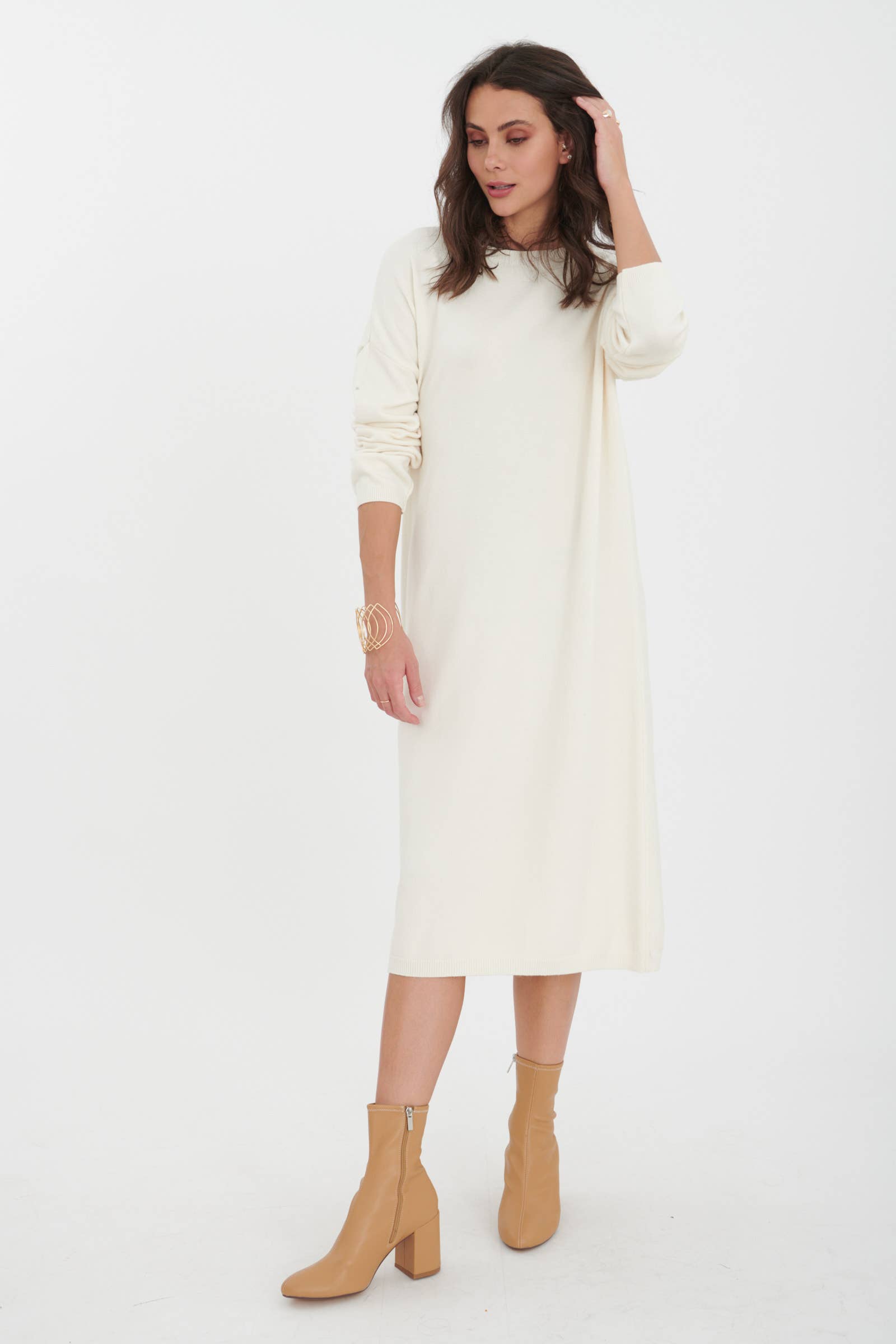 ORNELLA PARIS - Wholesale Dress - Women's - LEL-R22271 plain long sweater dress5