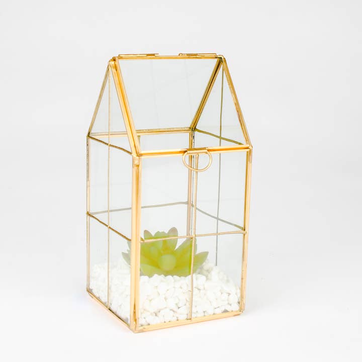 Originals International Ltd - Wholesale Terrarium - Gouden glazen terrarium met kunstplant