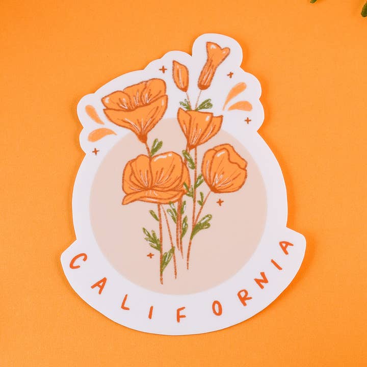California Flower Sticker for wholesale by Sunglow Paper Co.