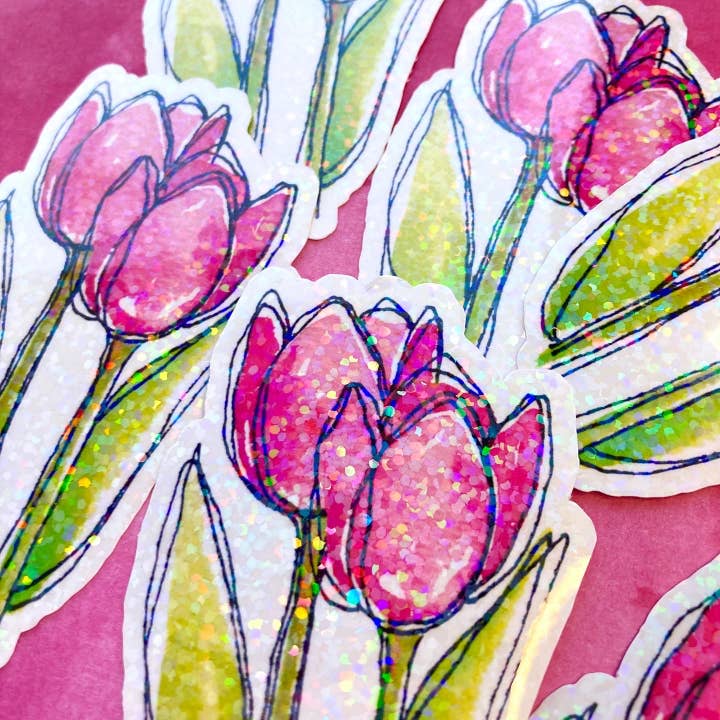Adesivo de tulipas rosa, 3,5 x 2 polegadas por atacado de stickersbyjodi
