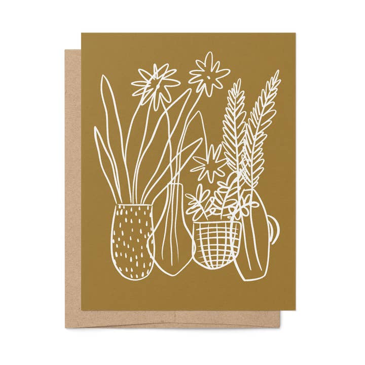 Illustrated Plants in Vases Note Card for wholesale by OkayWoods Studio