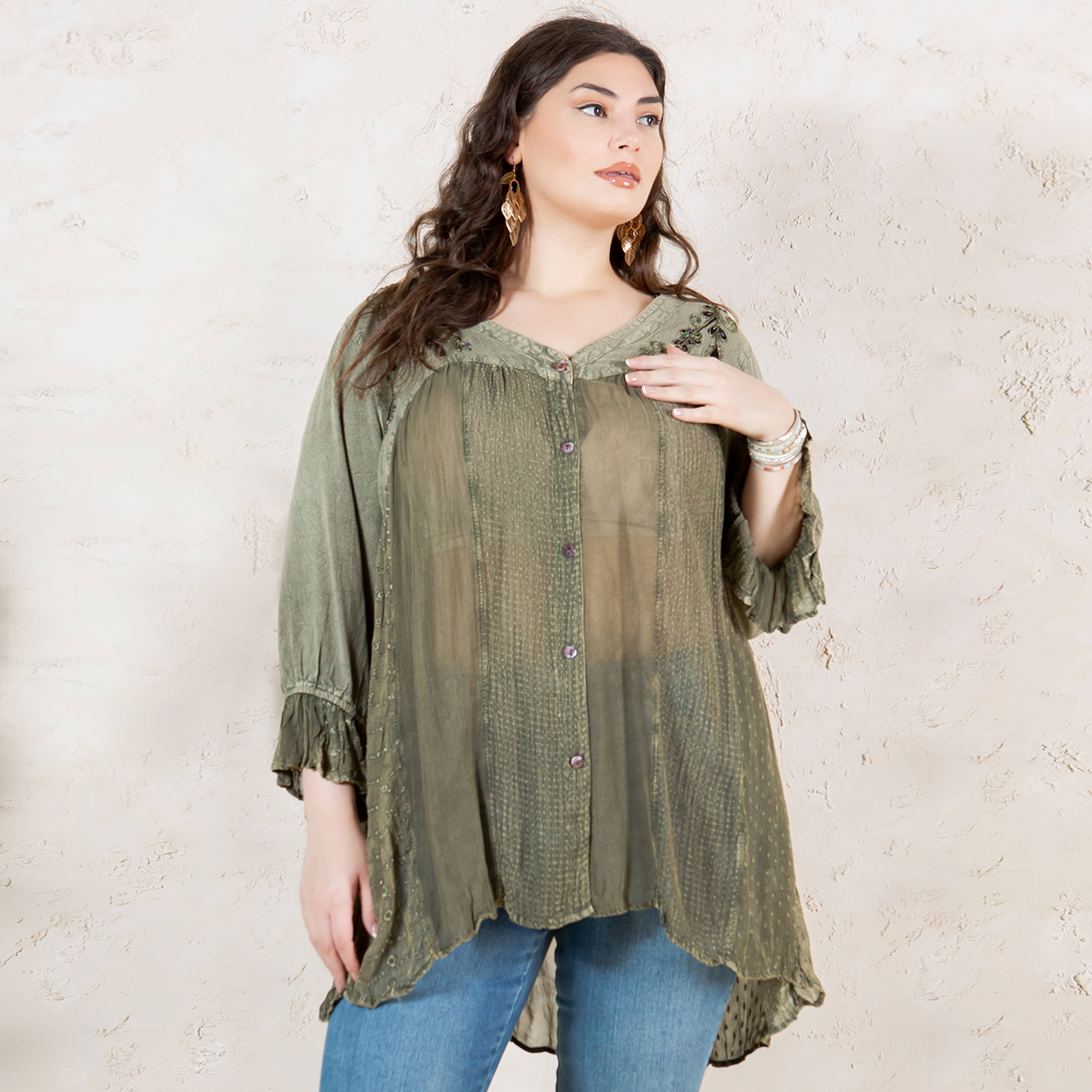 Young Threads - Venta al por mayor Blusa - Mujer - Blusa bohemia adornada estilo western (Color nuevo)44