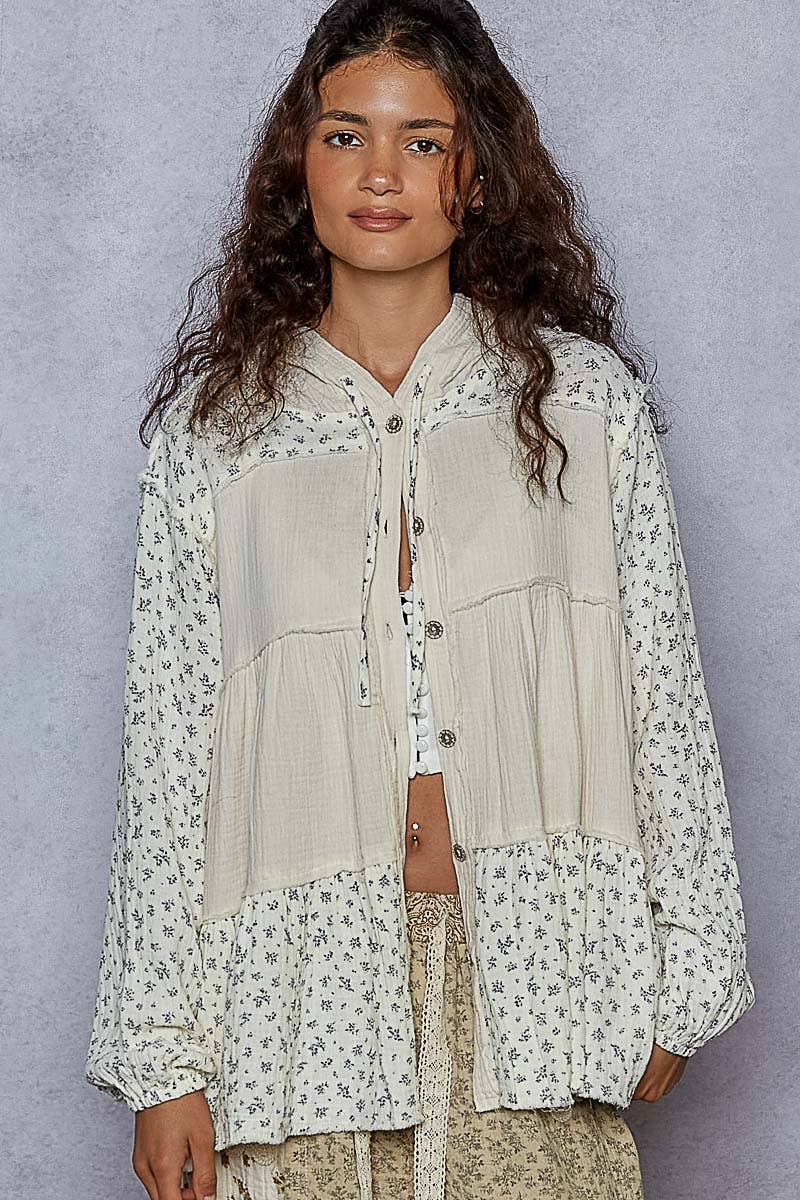 Pol Clothing - Wholesale Jacket - Women's - Balloon sleeve double gauze shirring detail jacket8