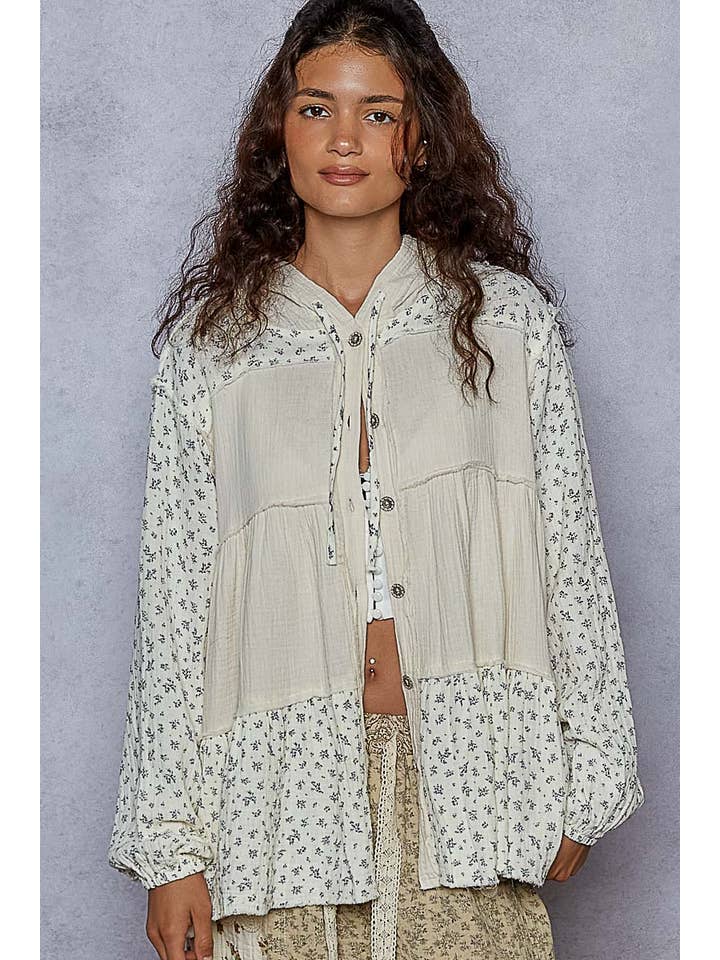 Pol Clothing - Vente Veste – femme - Veste à manches ballon en double gaze avec détails froncés8