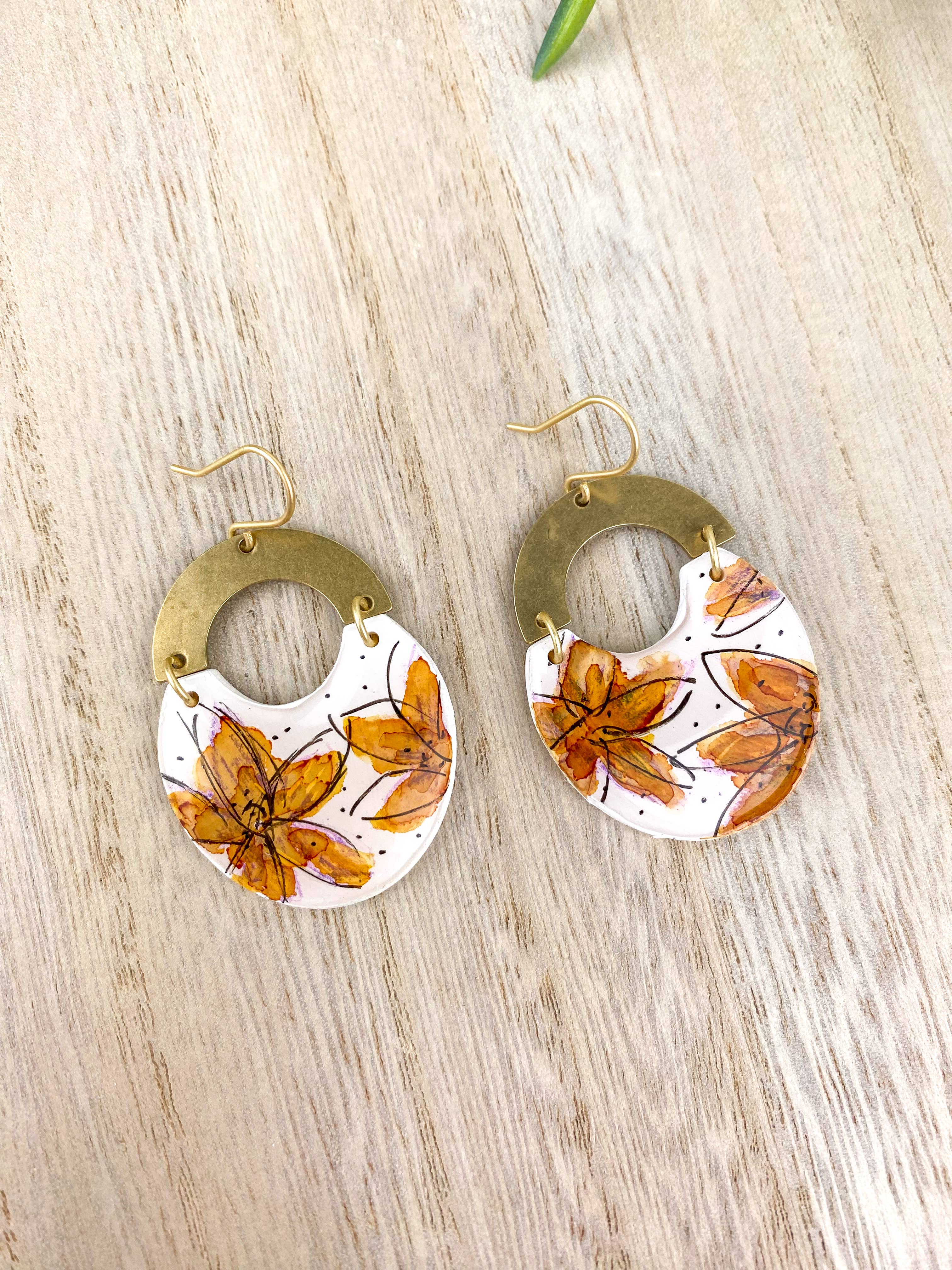 Light Shine - Wholesale Dangle Earrings - Hand Painted Sketchy Flower Clay Earring | Statement Drop8