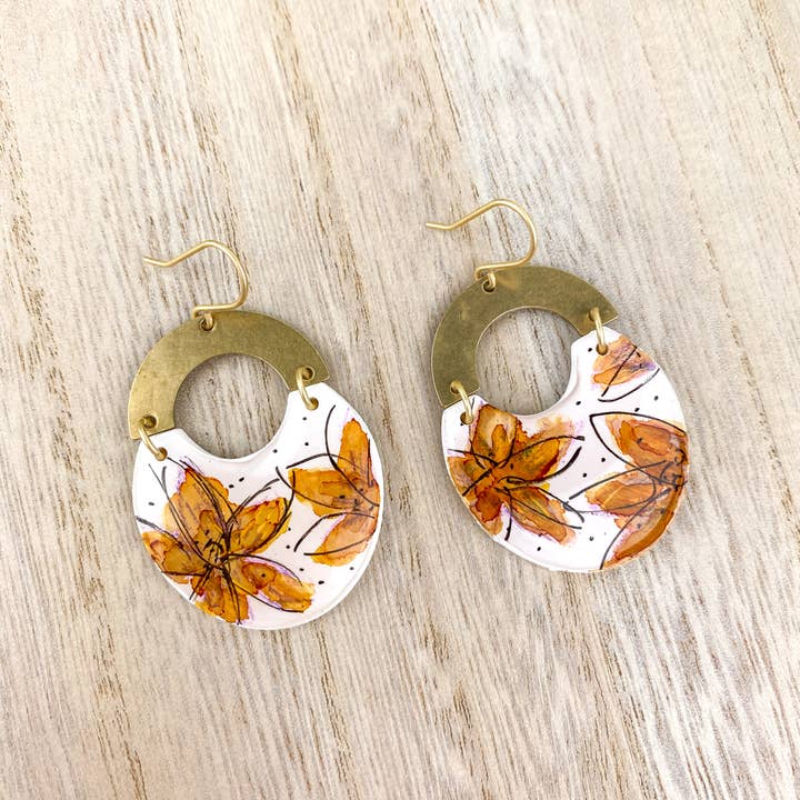 Light Shine - Wholesale Dangle Earrings - Hand Painted Sketchy Flower Clay Earring | Statement Drop8