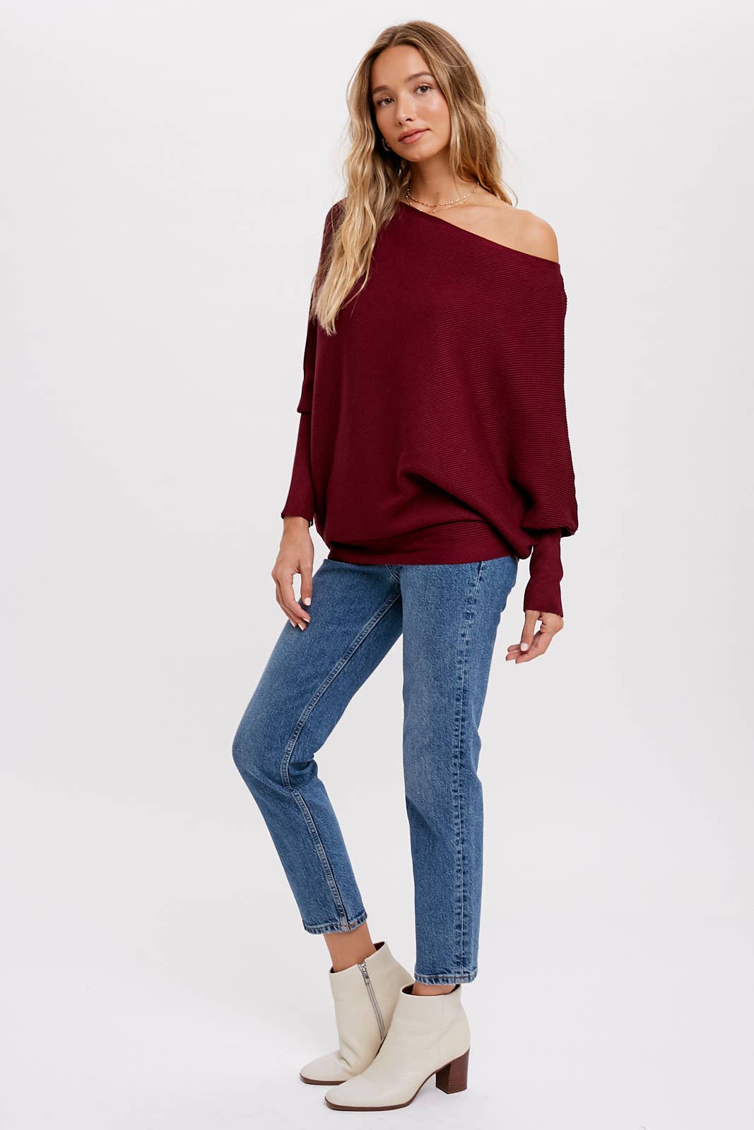 Bluivy - Wholesale Knit Sweater - Women's - ASYMMETRICAL OPEN SHOULDER DOLMAN PULLOVER34