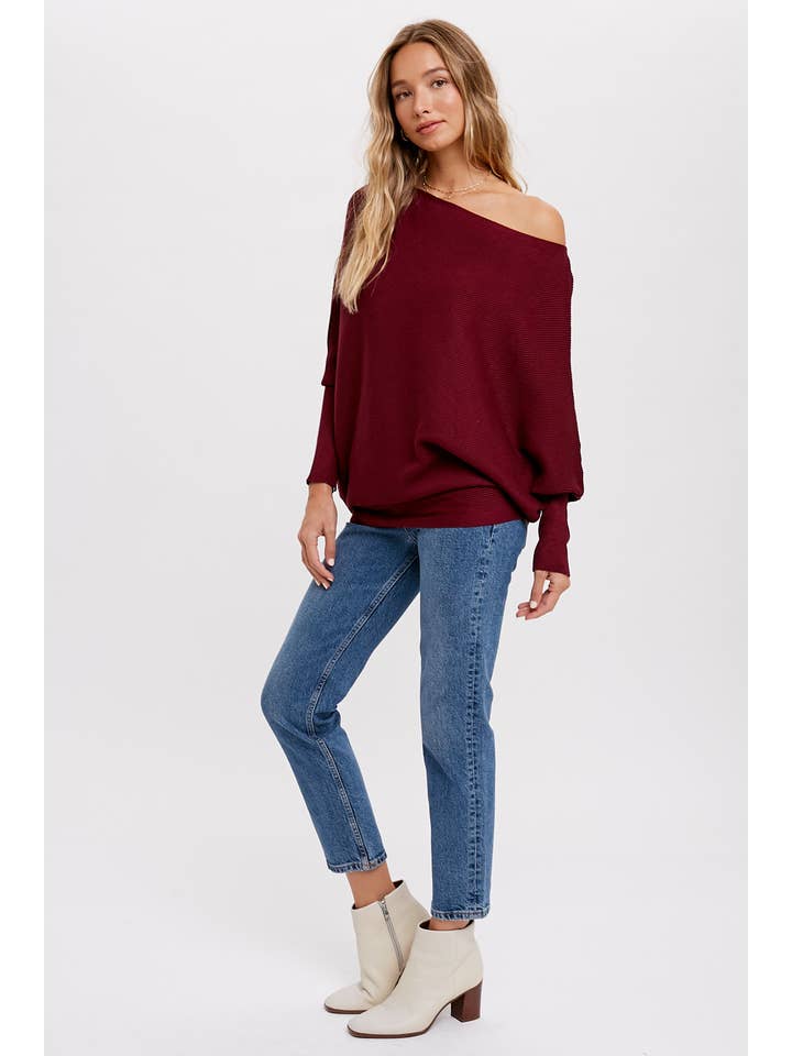Bluivy - Wholesale Knit Sweater - Women's - ASYMMETRICAL OPEN SHOULDER DOLMAN PULLOVER34