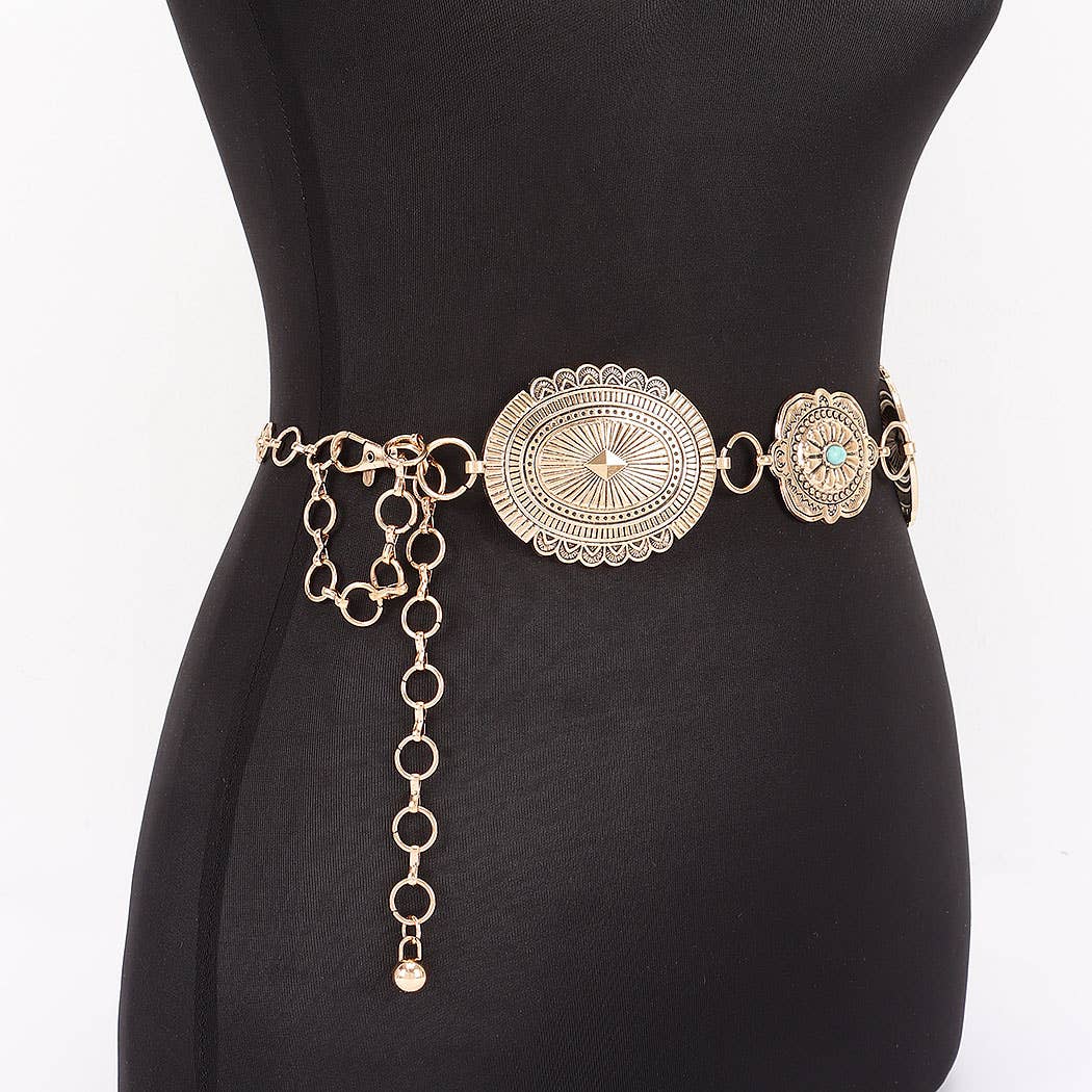 3AM BY H&D ACCESSORIES - Wholesale Belt - Women's - Vintage Style Engraved Medallion Chain Belt1