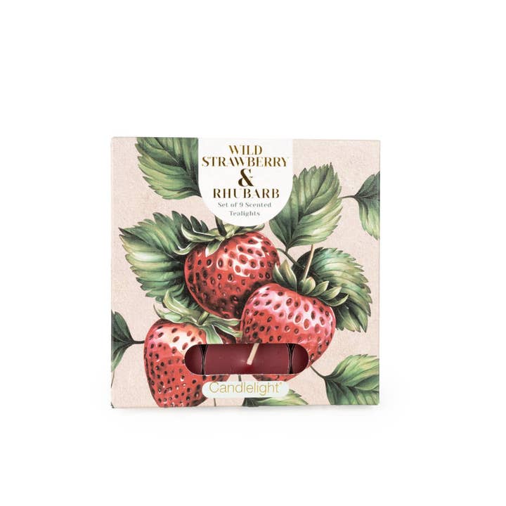 Candlelight Products Ltd - Wholesale Tea Light Candles - Set of 9 Tealights - Wild Strawberry & Rhubarb scent 6PK