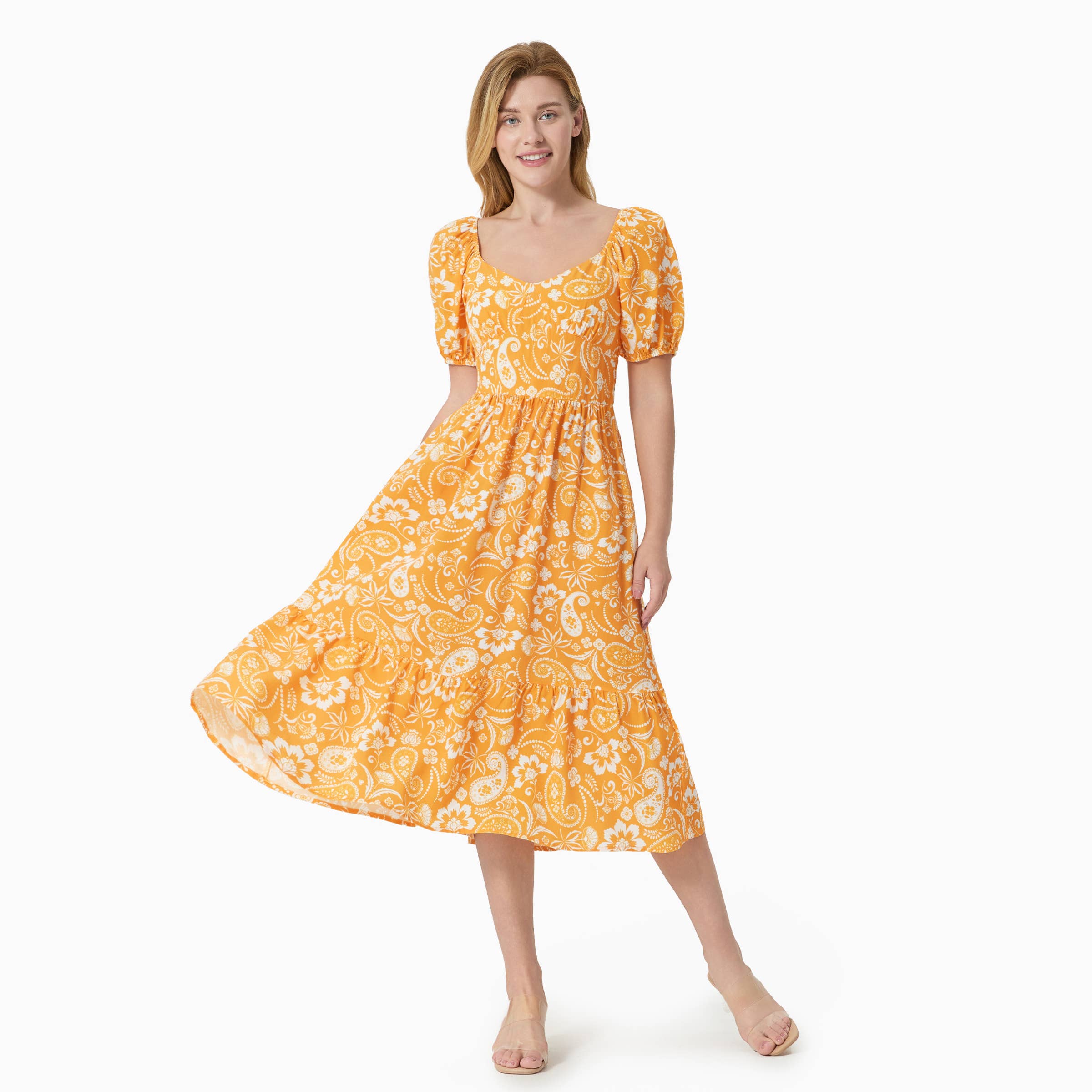 Giallo Maglietta a righe gialle abbinata per la famiglia PatPat & Vestito Paisley in vendita all'ingrosso su Faire2