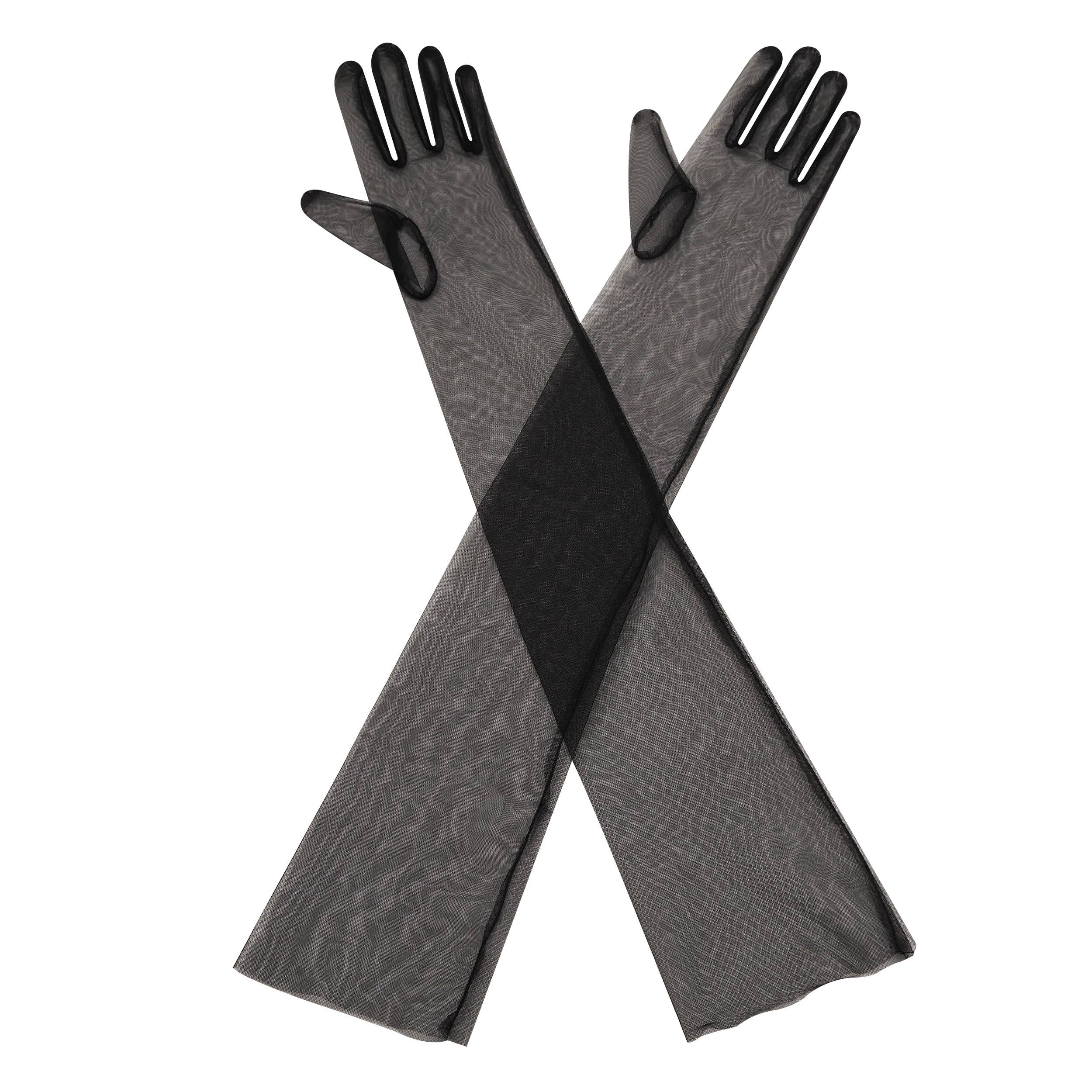 Floris Linens - Wholesale Handschoenen - Dames - Lange doorschijnende handschoenen van tule en nylon, wit of zwart4