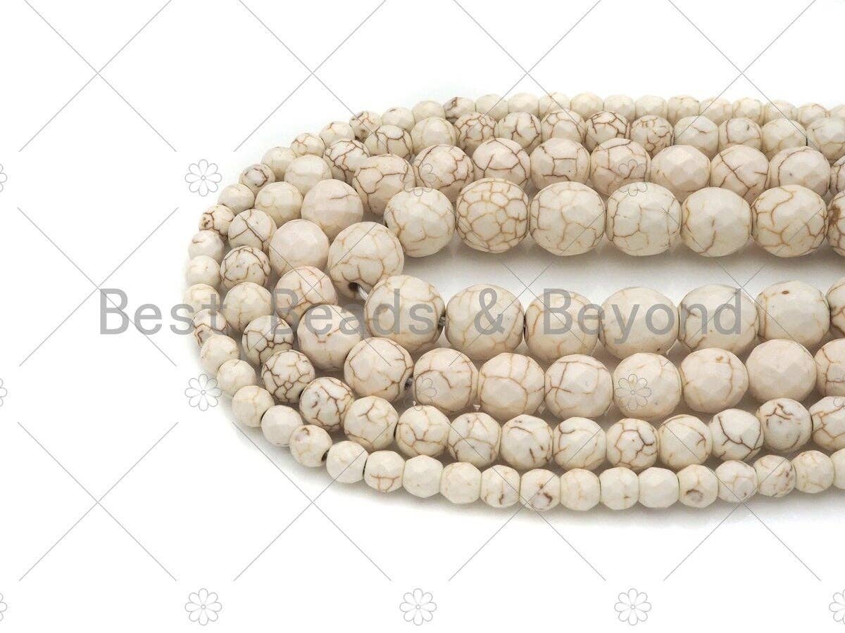 BestBeads&Beyond - Wholesale Beads - Faceted White Turquoise Beads, 6mm/8mm/10mm/12mm Faceted Turquoise Dyed Howlite Beads,  15.5" Full Strand, sku#UA1812