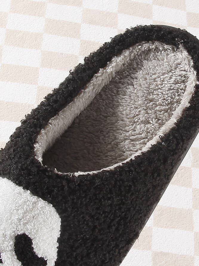 Halloween Ghost Face Design Black Fleece Fluffy Home Slipper for wholesale on Faire