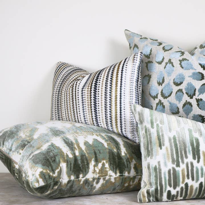 Mineral Lottie Aqua & Green Spotted Velvet Throw Pillow for wholesale on Faire