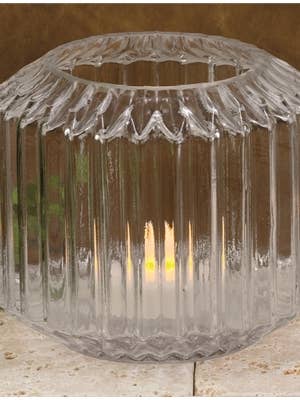 6" diameter x 5" height Glass Fluted Hurricane for wholesale by Biedermann & Sons