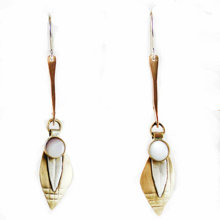 Sterling and Brass with MOP Between the Lines Earrings. for wholesale by Whitney Designs Ltd.