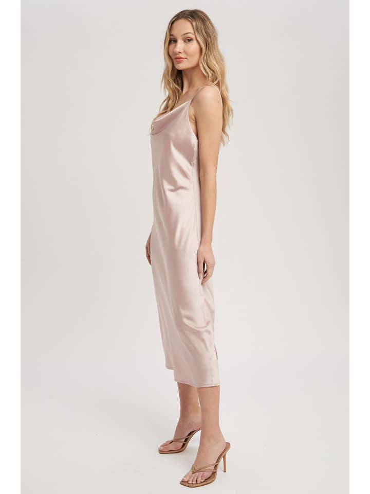 Bluivy - Wholesale Dress - Women's - SATIN DRAPED NECK MIDI SLIP DRESS24