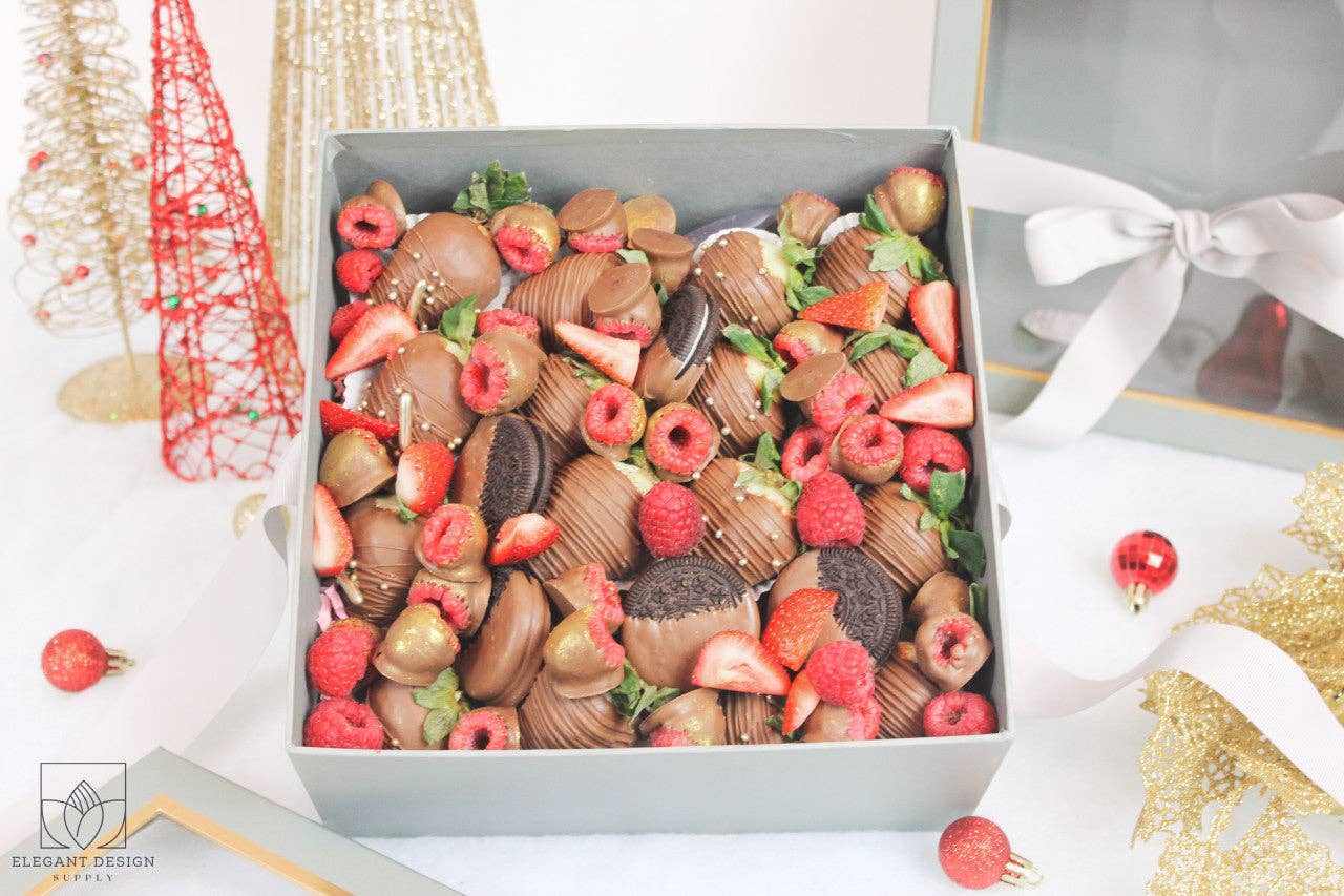 Elegant Design Supply – Caixa de presente por atacado – Caixa de Presente Quadrada com Tampa Transparente e Fita - Várias Cores - Para Arranjos de Flores/ Presentes / Morangos com Chocolate de Luxo21