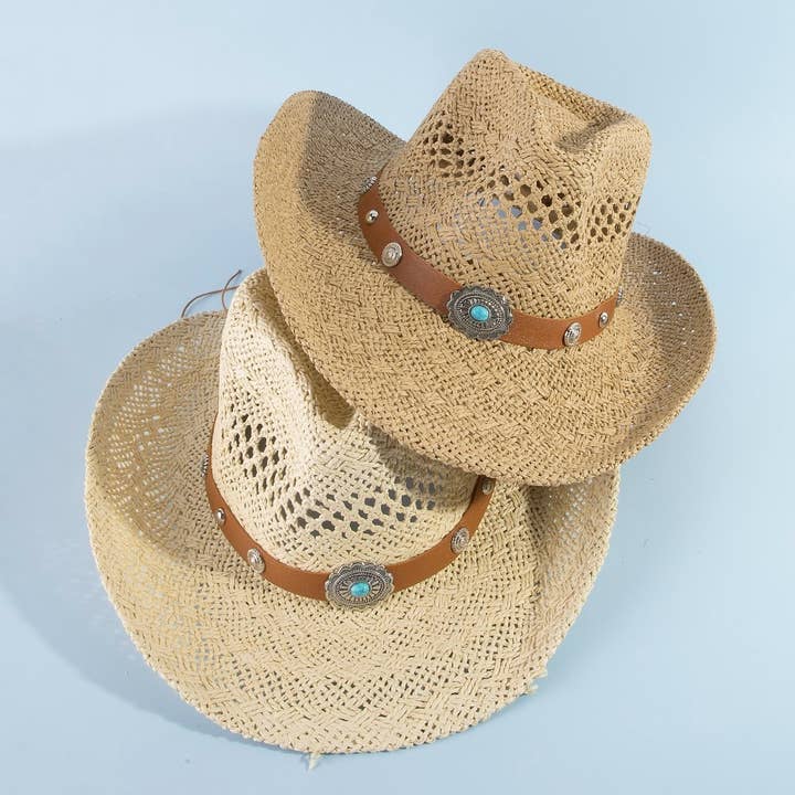 Western Straw Braided Concho Band Cowboy Hat for wholesale by Collections by Fame Accessories