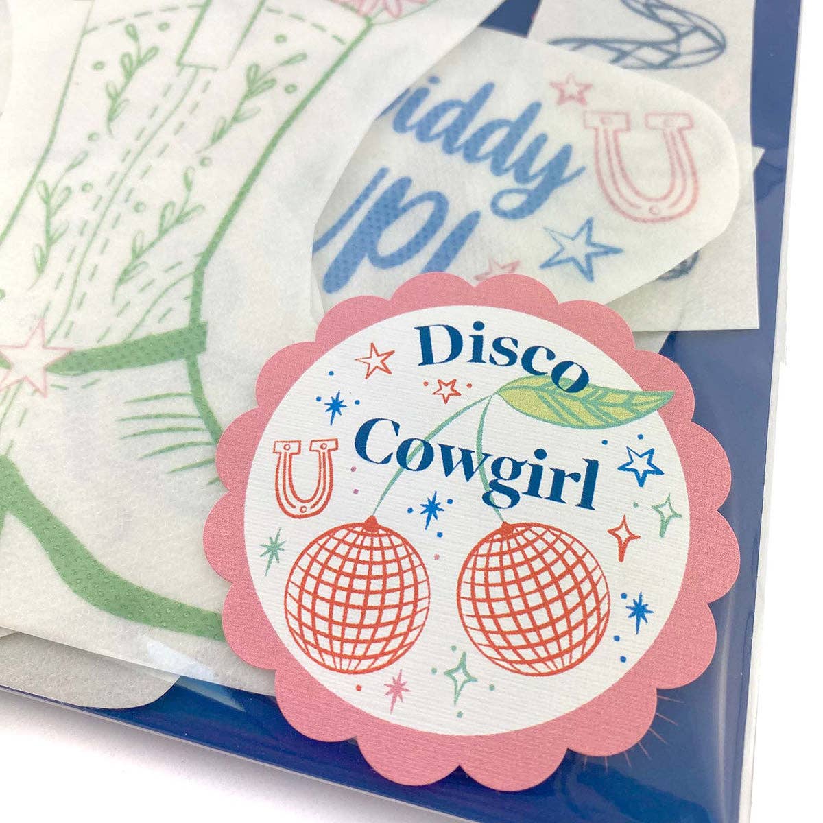Keller Design Co. - Wholesale DIY Craft Kit - Stick It Stitch It Water Soluble Embroidery Patterns-Disco Cowgirl5