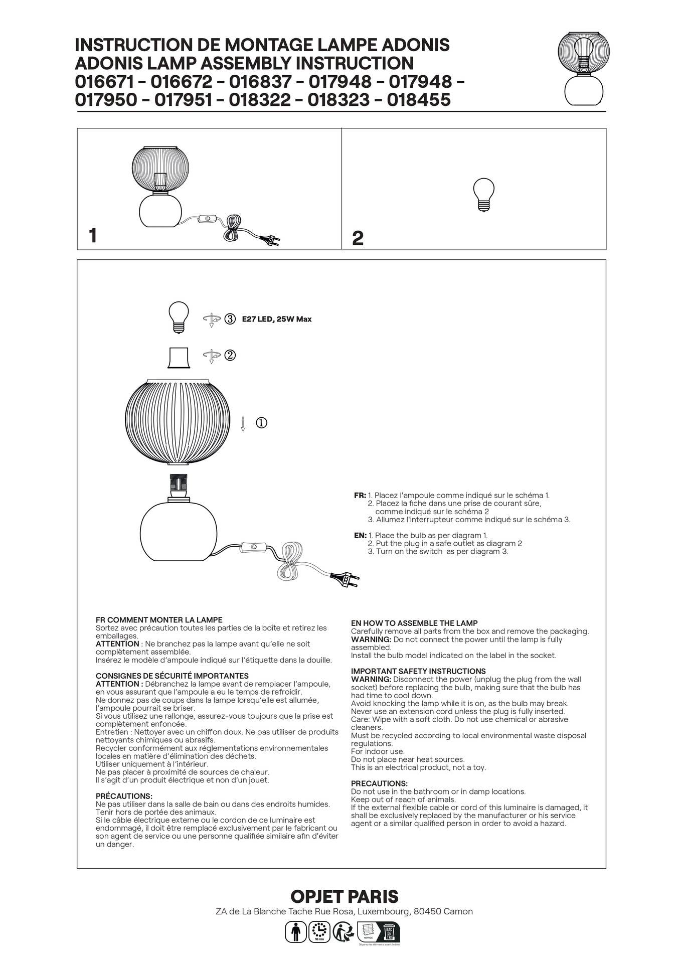 Opjet Paris - Wholesale Leeslichtje - Adonis tafellamp met frost blauwe voet, Ø 20 cm, H 28 cm2