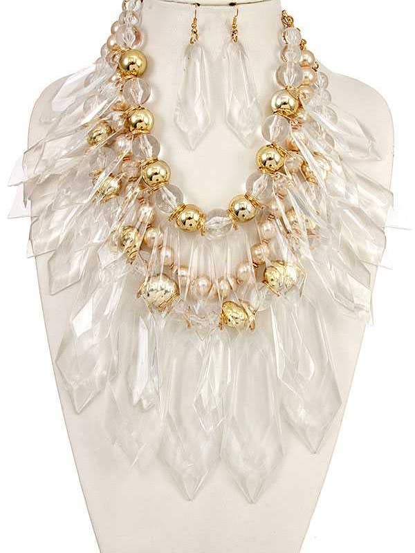 LOT DE 128 COLLIERS PLASTRON EN PIERRE À MAILLONS À FACETTES pour la vente par anbfashion