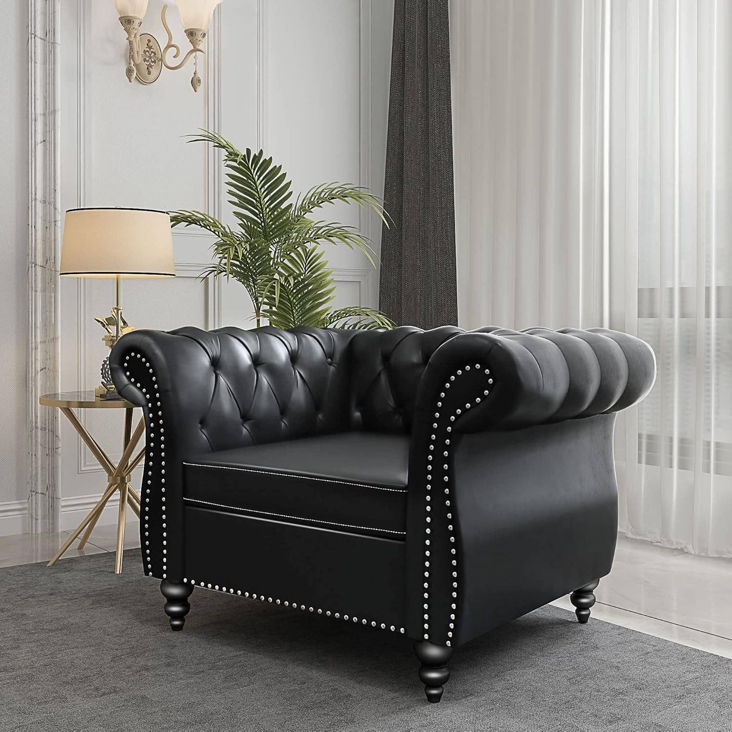 Two Piece Chesterfield Leather Living Room Set With Black Leather Loveseat And Chair for wholesale on Faire5