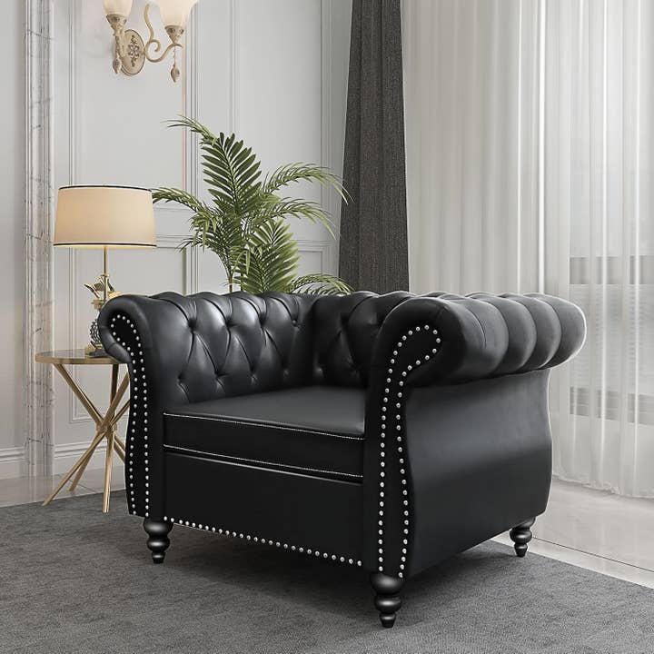 Two Piece Chesterfield Leather Living Room Set With Black Leather Loveseat And Chair for wholesale on Faire5