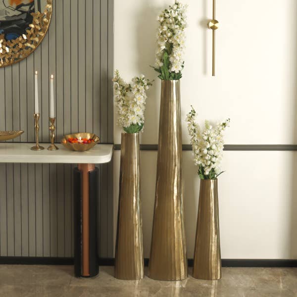 India Handicrafts Inc - Wholesale Decorative Tabletop Object - Gold 34"" Tall Floor Vase SKU - 71739, medium