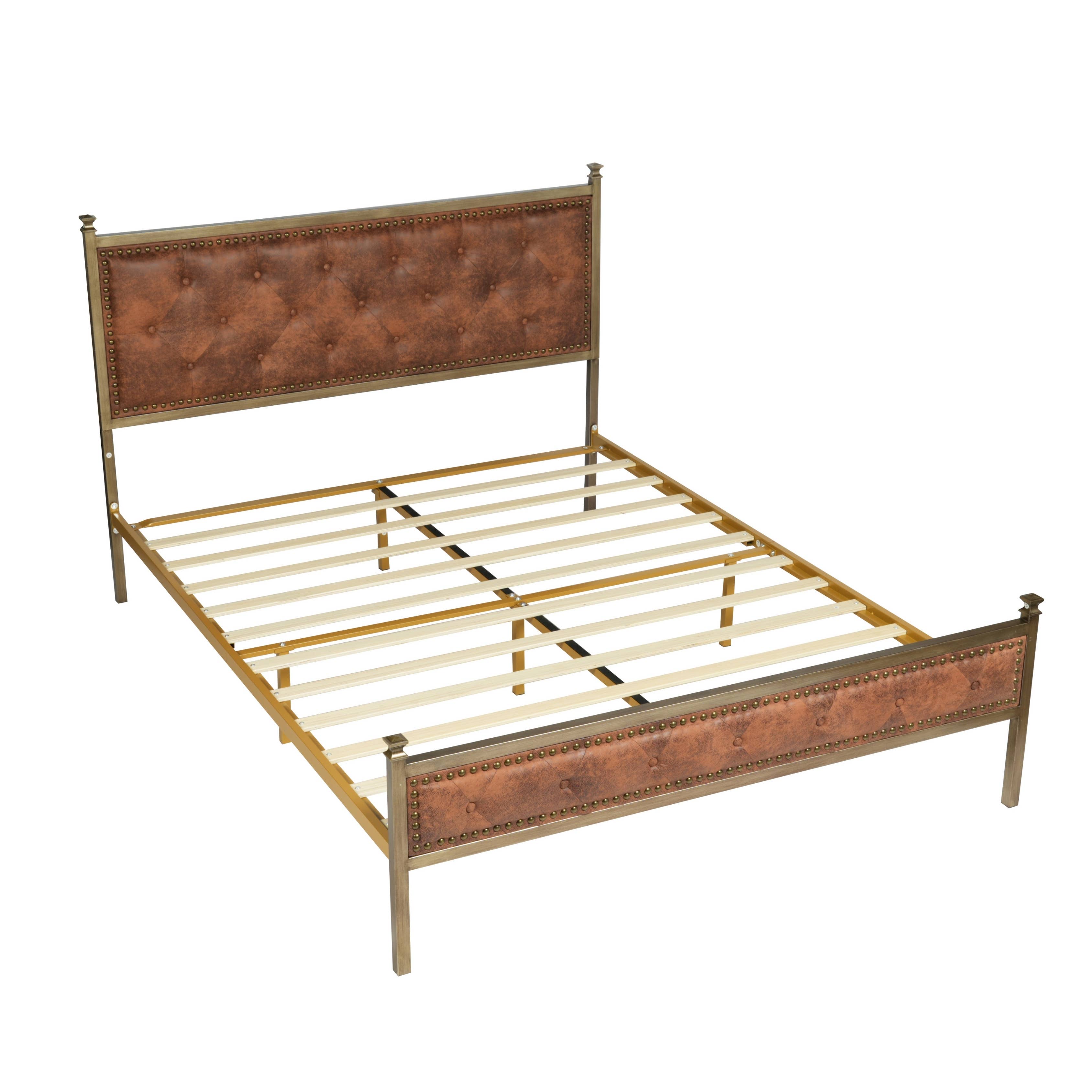 HOMYCASA DESIGN INC - Wholesale Bed - Queen Size Upholstered Platform Bed Frame with Gold Metal Tr4