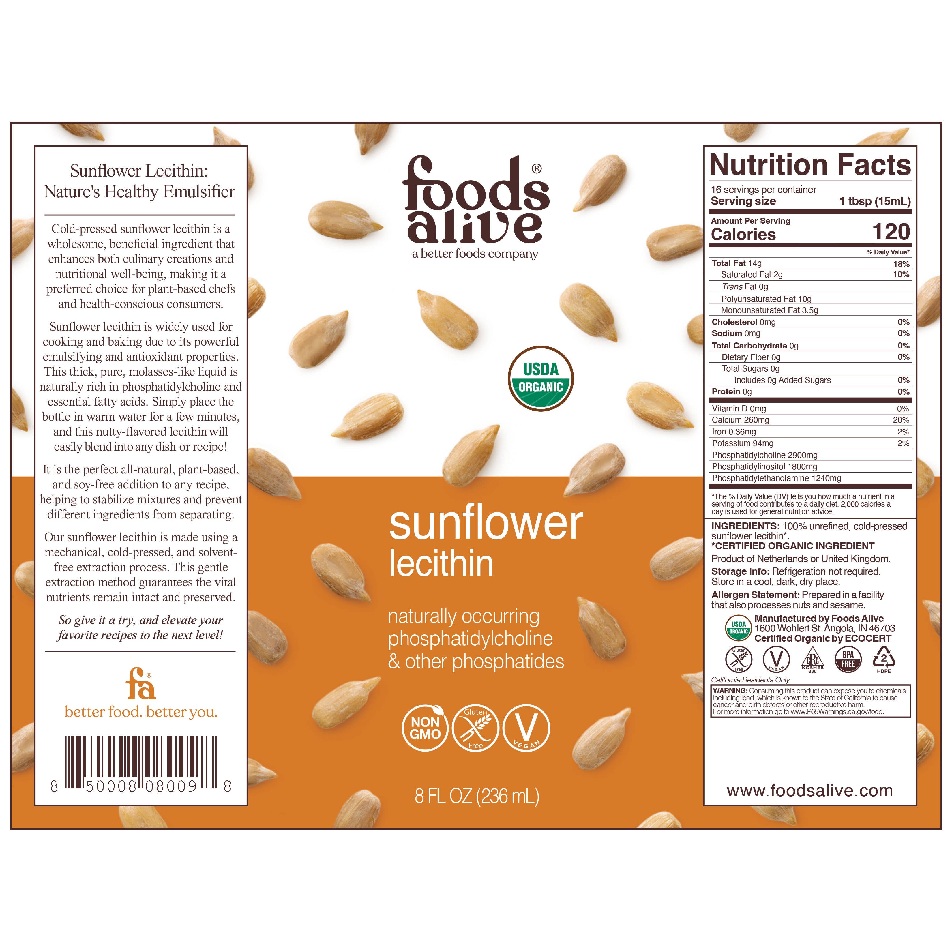 Foods Alive - Wholesale Oral Supplement/Vitamin - Sunflower Lecithin - Cold-Pressed, Organic3