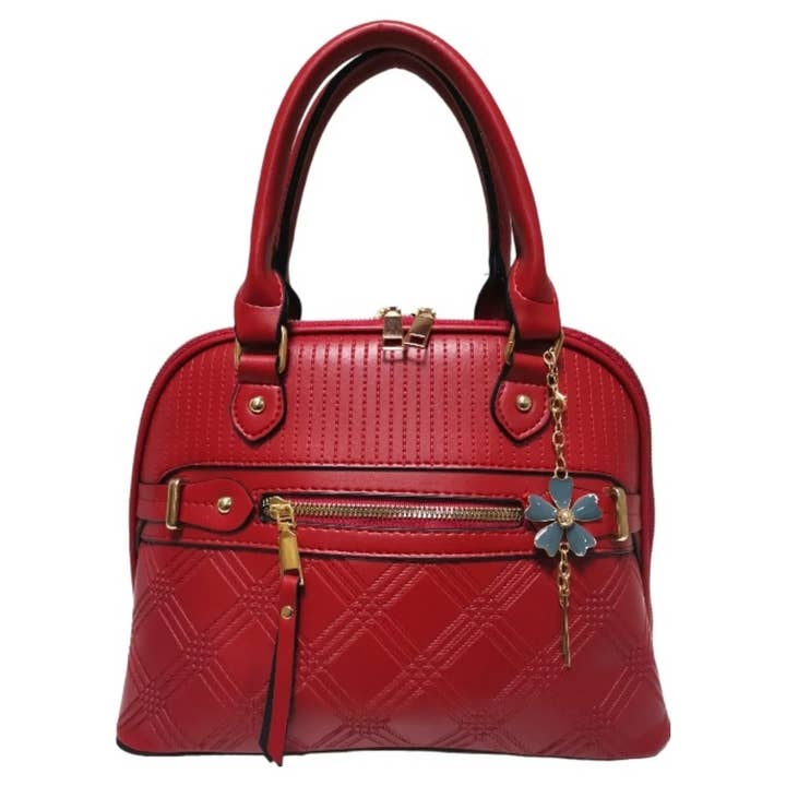 Superbia - Wholesale Top Handle Bag - Women's - Medium Front Zipper Top Handle Bag with a Flower Bag Charmer2