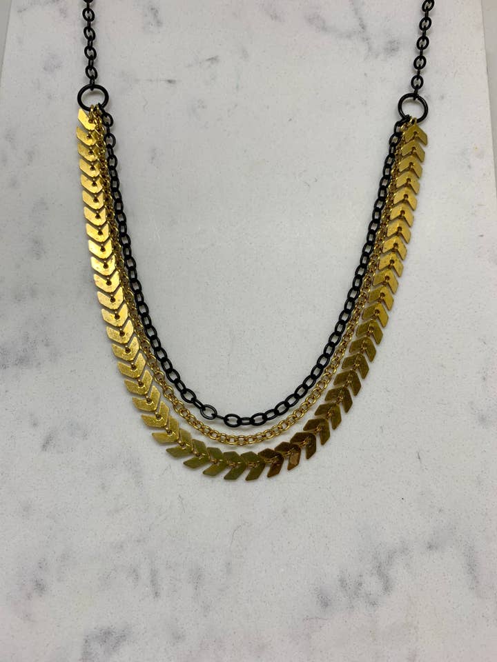Gold Arrow Black And Gold Chain 3 Strand Necklace for wholesale by BMR