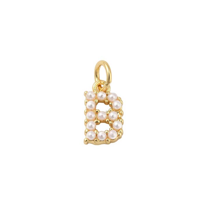 The Charm Bar Company - Wholesale Individual Charm/Pendant - Gold Large Pearl Initial Letter | Alphabet Charm1