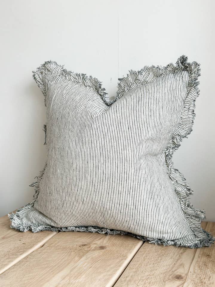 Hallie Ruffled Linen Cushion Cover 45×45 – Pinstripe for wholesale by Ellenvale Trade