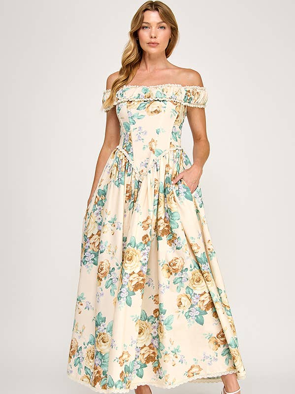 Cream Green Sand Poplin Corset Midi Dress for wholesale on Faire0