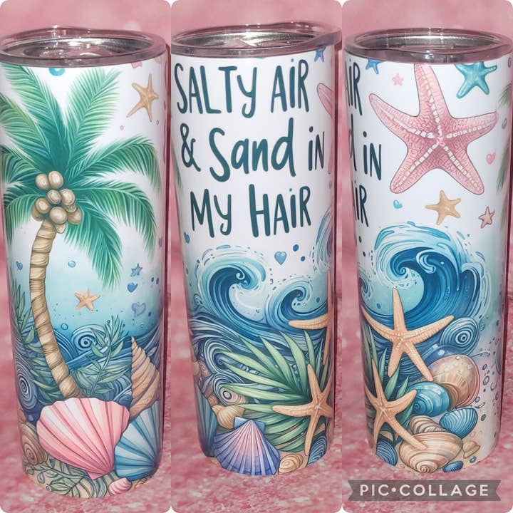 20oz Salty Air & Sand In My Hair Beach Tumbler for wholesale by Heartfelt blanks