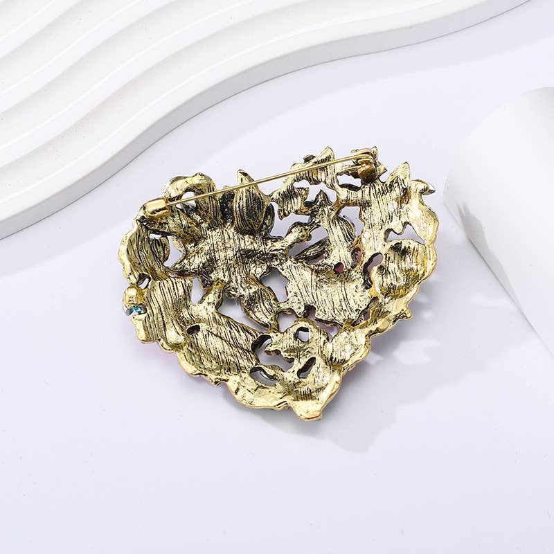 Heart Vintage Colorful Rhinestone Floral Brooch for wholesale on Faire5