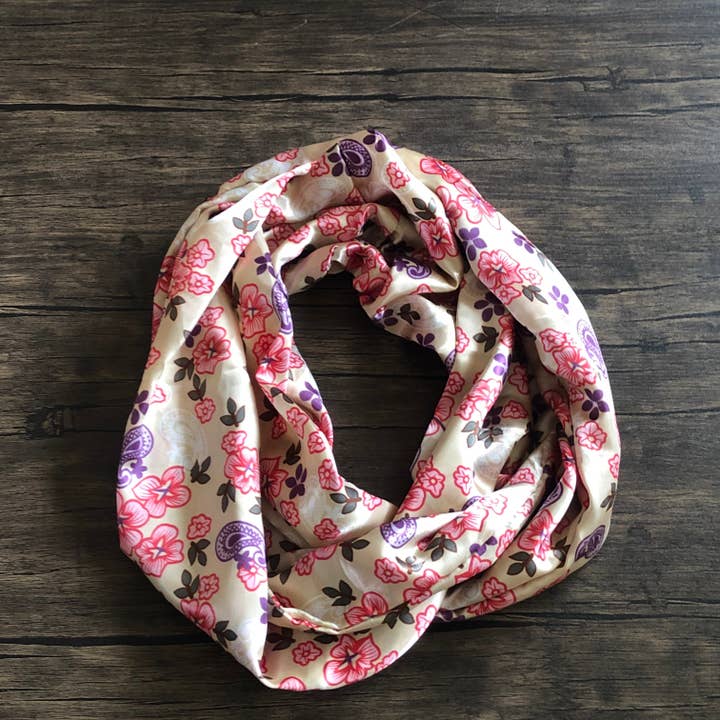 Ivory Floral Paisley Infinity for wholesale by MT Wild Rags