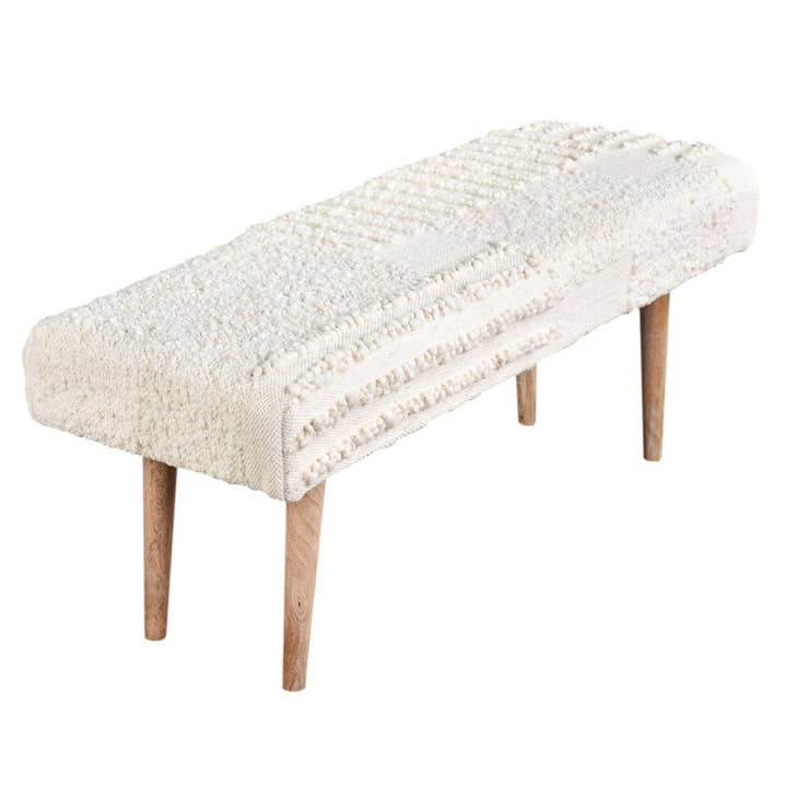 Anaya Home – wholesale Bench – White Boucle Patchwork Handwoven Bench