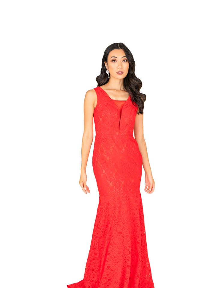 Illusion Sweetheart Neck Lace Formal Gown for wholesale by FARAH NAZ New York