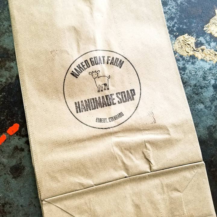 Stamped Paper Soap Bag for wholesale by Naked Goat Farm Ltd.