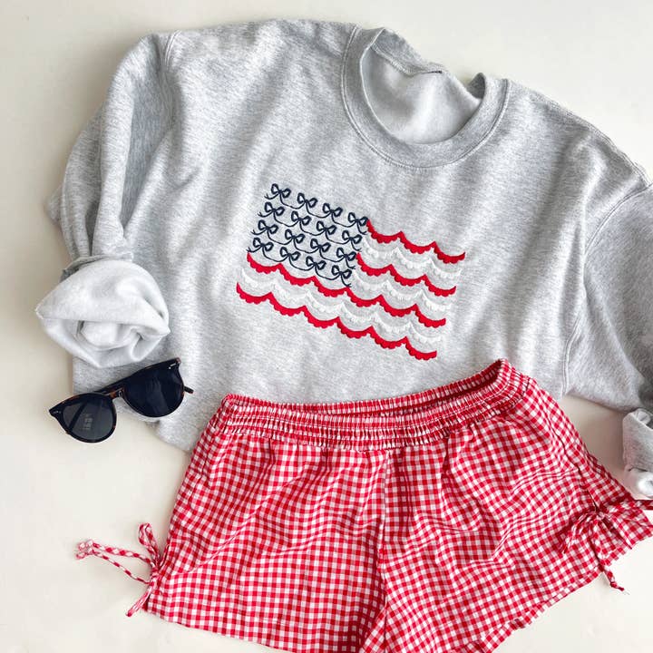 Arden & Gold - Wholesale Sweatshirt - Women's - Embroidered USA Bow and Scallop Crewneck Sweatshirt7