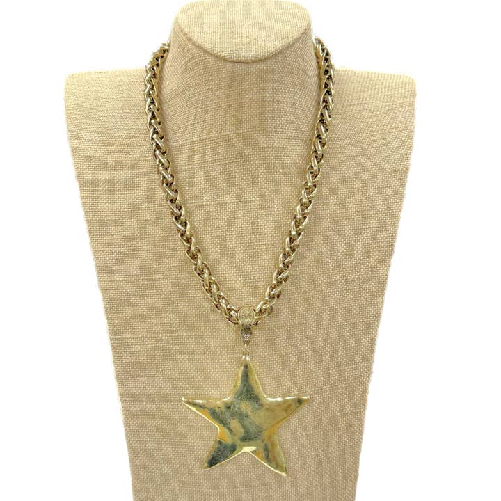 Gold Hammered Star Pendant on Chain Neclace for wholesale by Accessories To Go