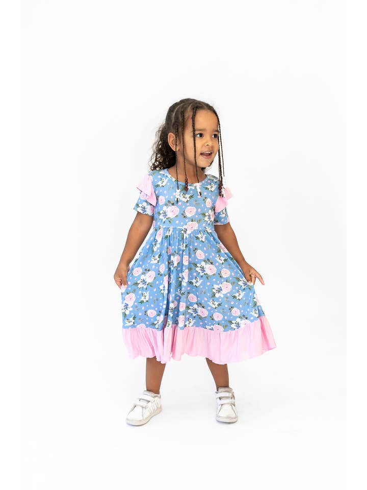 Laree + Co. - Wholesale Dress - Kids - Lillian Floral Bamboo Ruffle Spin Dress5