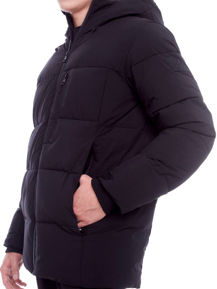 BANFF | MEN'S VEGAN DOWN (RECYCLED) MID-WEIGHT QUILTED PUFFER JACKET, BLACK for wholesale on Faire7